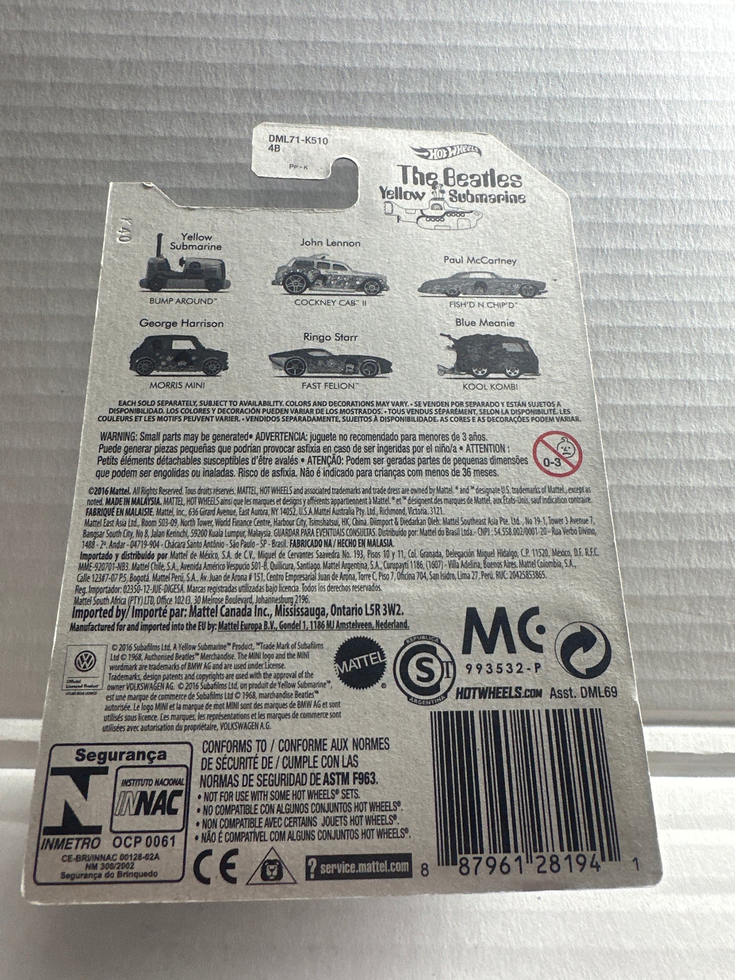 2015 Hot Wheels The Beatles Yellow Submarine-Paul McCartney 3/6 FISH'D & CHIP'D