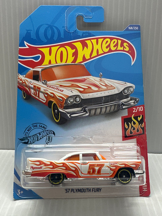 2020 HOT WHEELS '57 PLYMOUTH FURY WHITE HW FLAMES Series 2/10 HWB