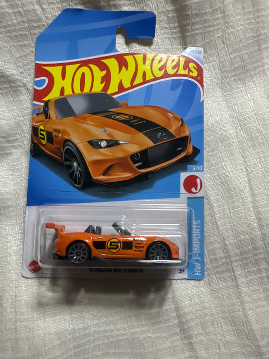 2024 Hot Wheels '15 MAZDA MX-5 MIATA in ORANGE, HW J-IMPORTS 3/10. Long card