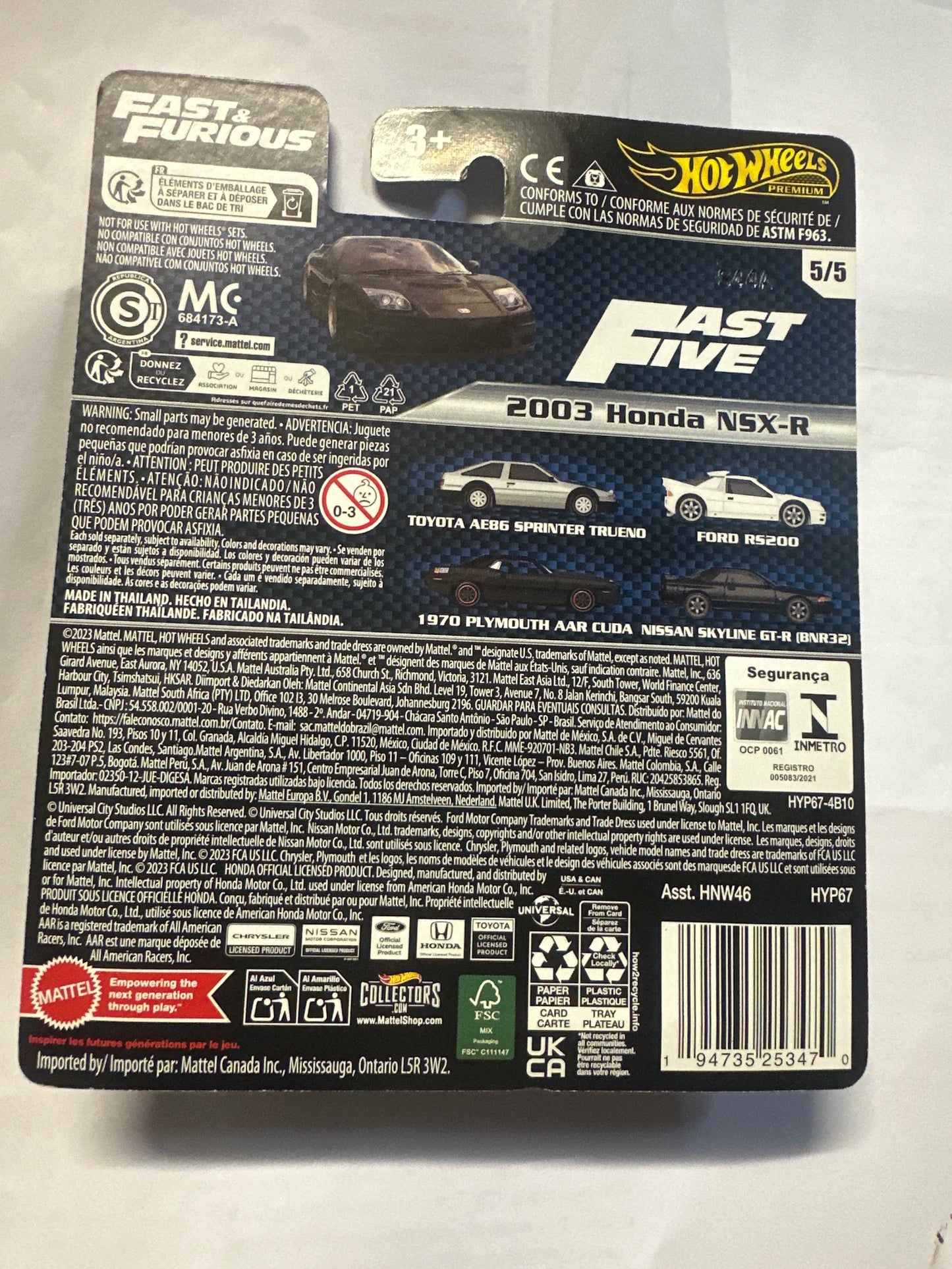 Hot Wheels Fast & Furious 2003 Honda NSX-R Premium Diecast Fast Five