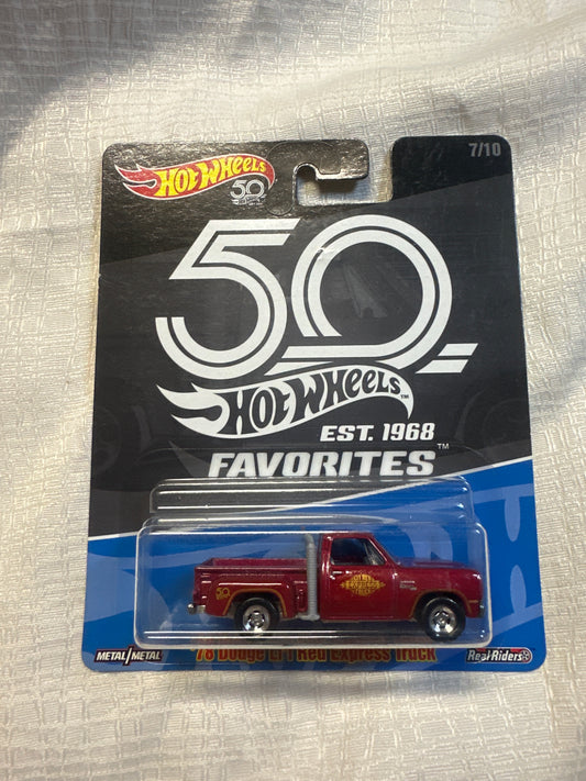 HOT WHEELS 50 YEARS FAVORITES '78 LIL RED EXPRESS DODGE TRUCK! NIP REAL RIDERS