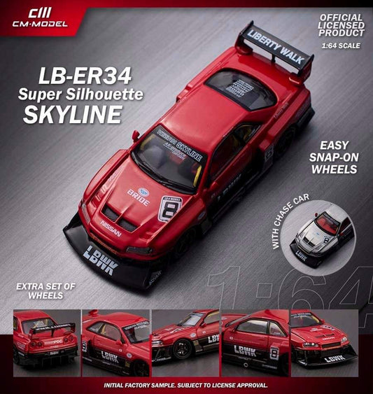 Cm Model 1/64 Nissan skyline Lb-Er34 Super silhouette red/black No.8