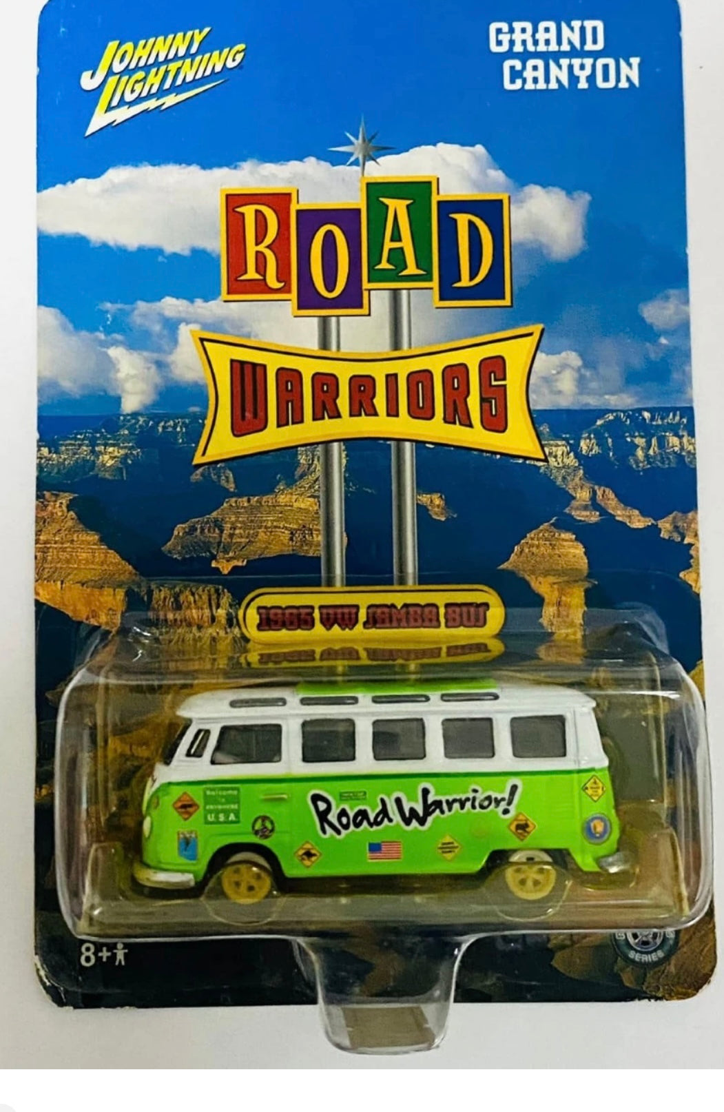 Johnny Lightning 1965 VW Samba Bus Road Warriors Green and White Grand Canyon