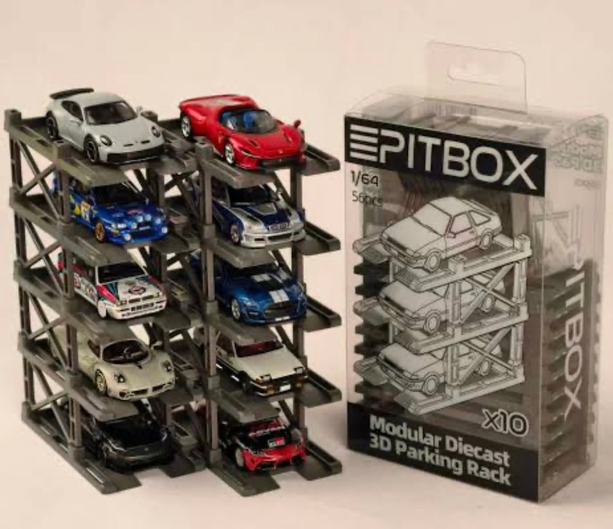 PITBOX Modular Diecast Parking Rank ( 10 Parking per Box)