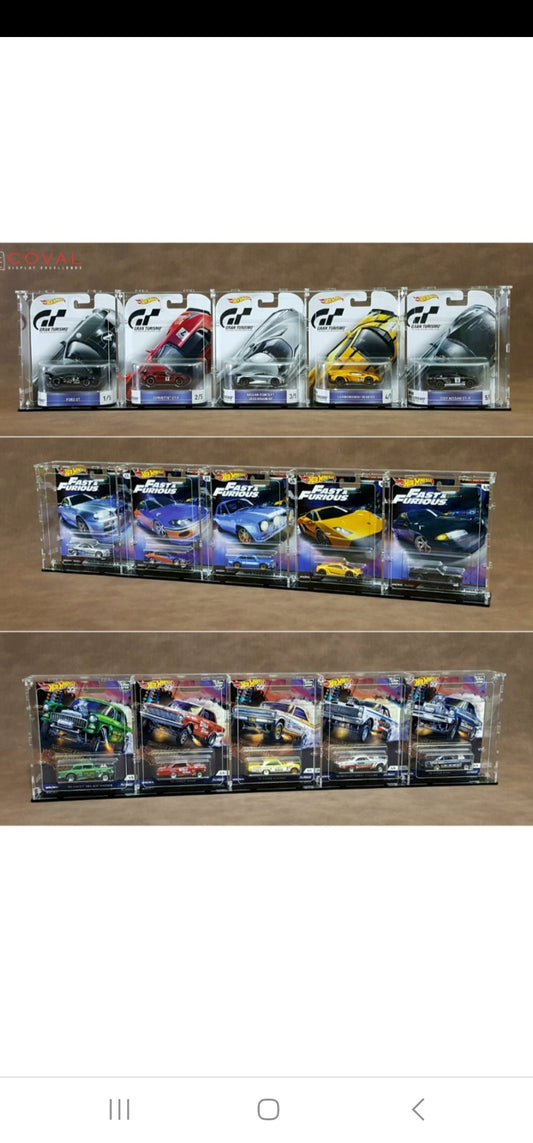 Coval Displays SWC-501 Acrylic Display Case for 5 x 1 Wide Premium Carded Hot Wheels *Stackable *Wallmountable