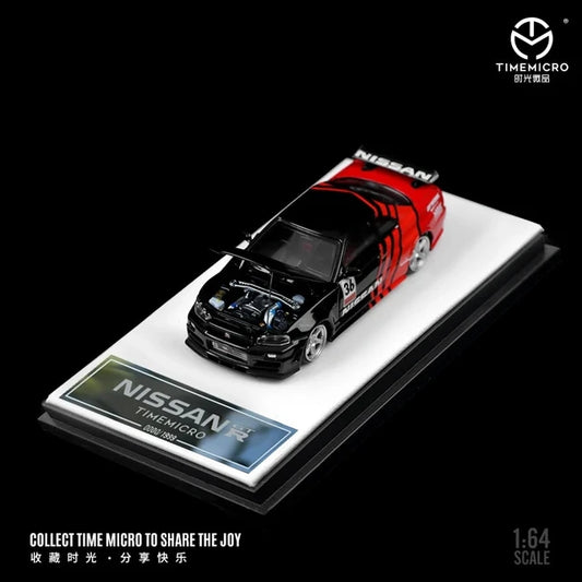 Timemicro 1/64 Nissan skyline Lbwk Lb-Er34 opening hood and figure Advan  black and Red