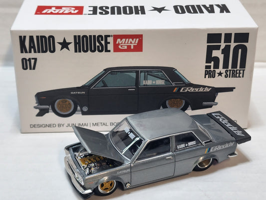 Mini Gt kaidohouse Datsun 510 Pro Street 017 Greddy  Gun metal grey Raw Chase