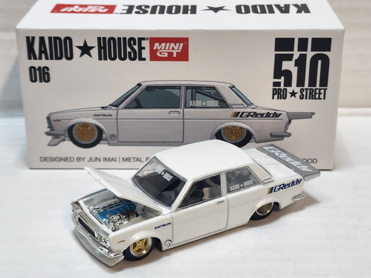 Mini Gt kaidohouse Datsun 510 Pro Street 016 Greddy Pearl white