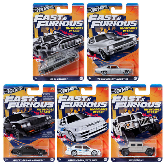 Hot wheels Fast and furious Themed 2024 Mix 5 Decades of Fast complete set of 5