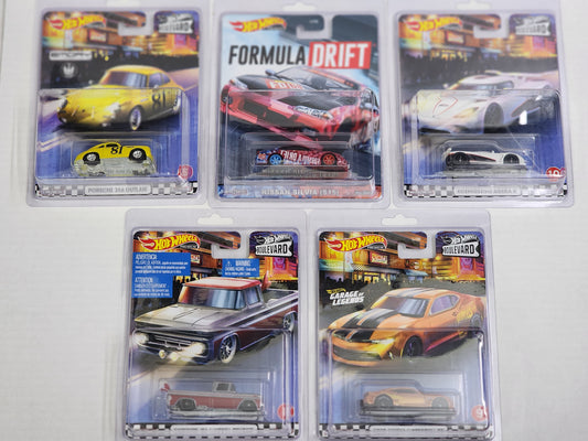 Hot Wheels Premium Boulevard 5-10 Formula Drift card complete set of 5