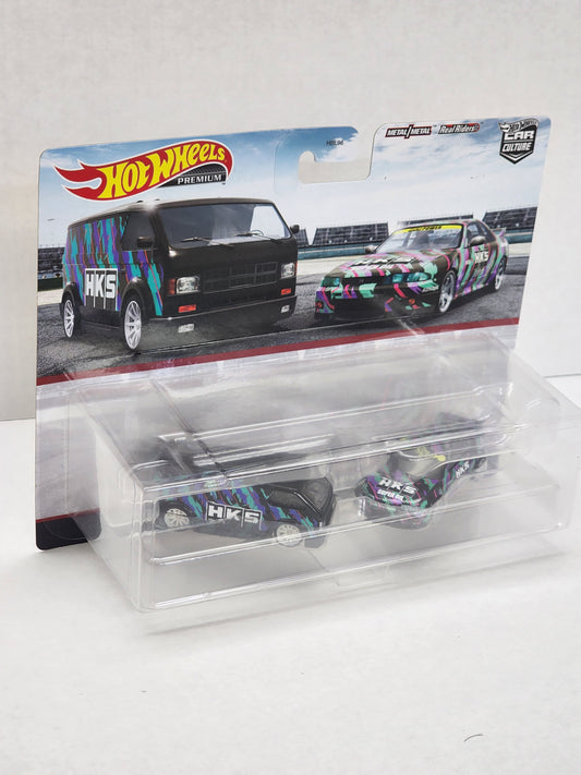 Hot wheels Premium 2 pack Hks MbkVan and Nissan skyline Gtr r33