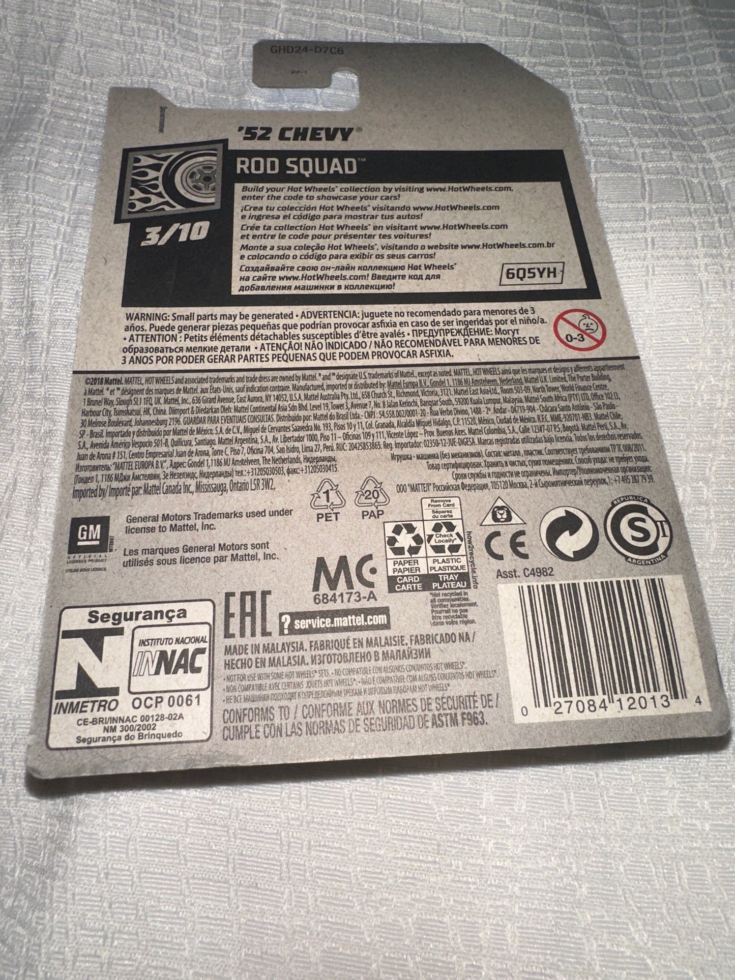 Hot Wheels 2020 '52 Chevy Truck Matte Blue #201 Rod Squad 3/10 New Long Card