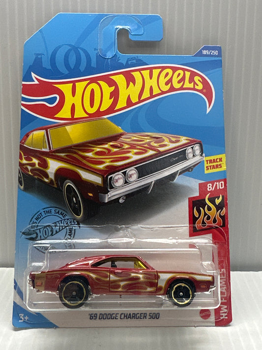 2020 HOT WHEELS '69 DODGE CHARGER 500 in ORANGE - HW FLAMES 8/10