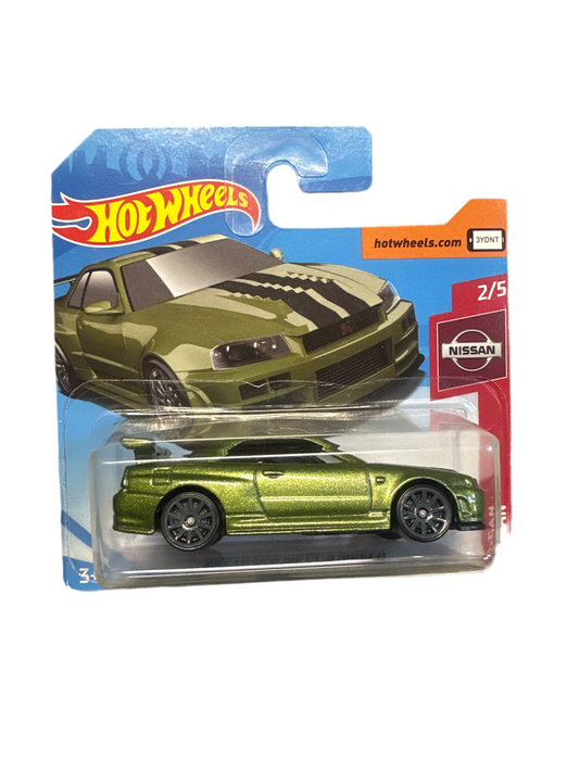 HOT WHEELS NISSAN SKYLINE R34 GT-R OLIVE GREEN BNR34  SHORT CARD with protector case