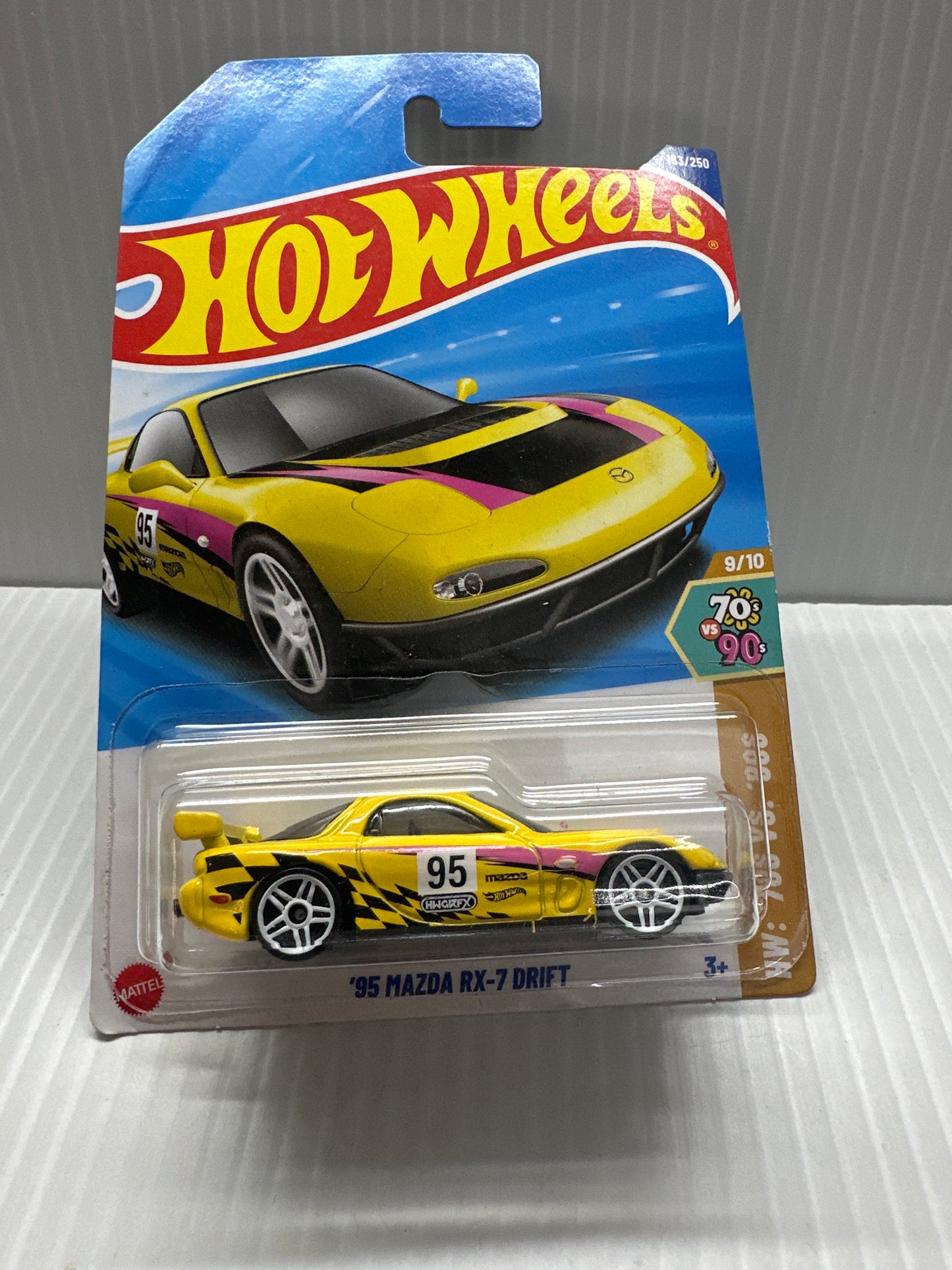 2025 Hot Wheels #163 HW '70s vs '90s '95 Mazda RX-7 Drift yellow