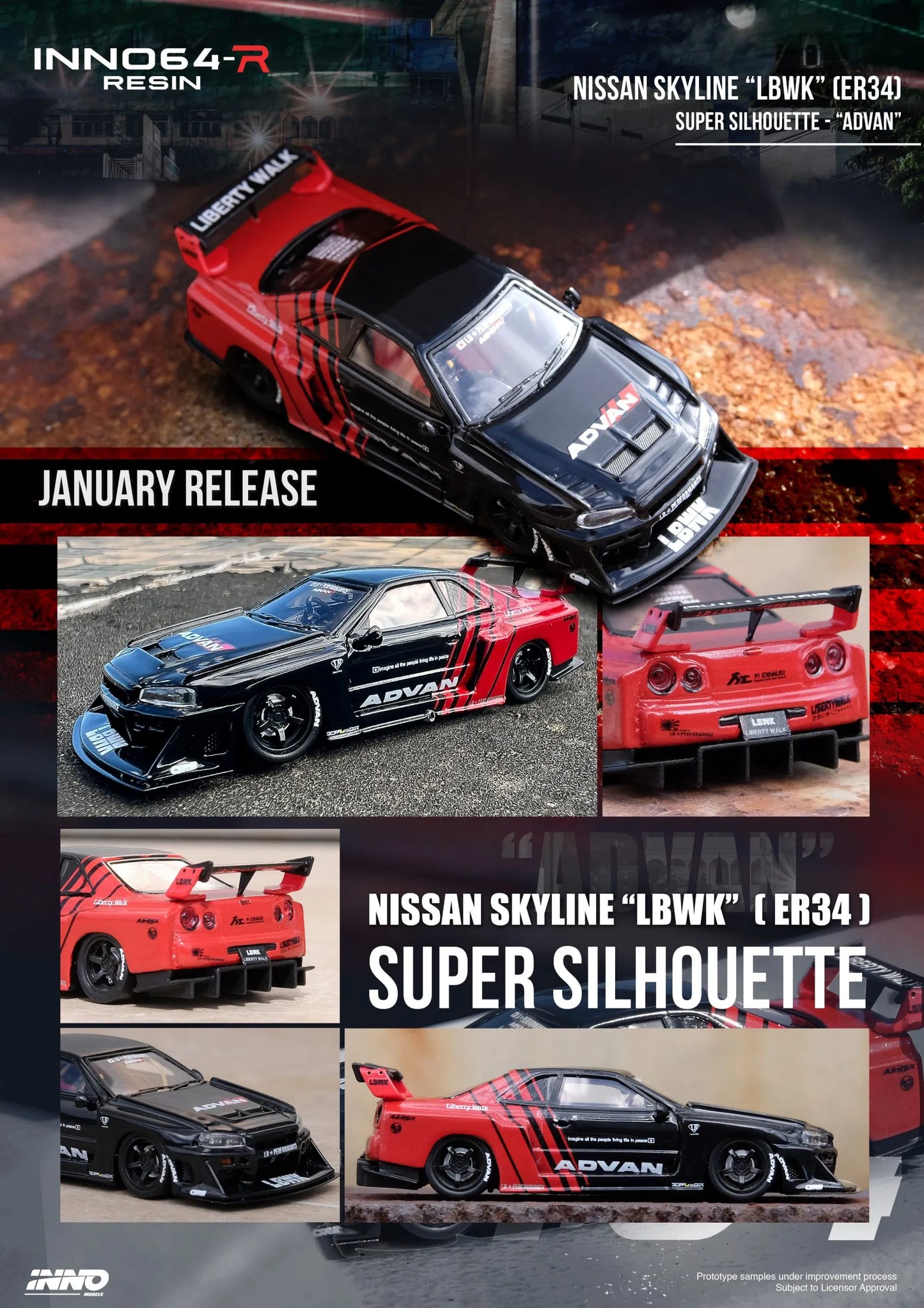 Inno64-R Nissan skyline Lb-Er34 lbwk Advan Super Silhouette