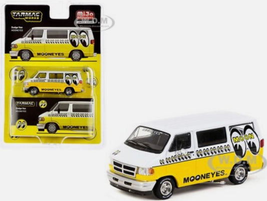 DODGE VAN WHITE & YELLOW "MOONEYES" 1/64 DIECAST BY TARMAC WORKS