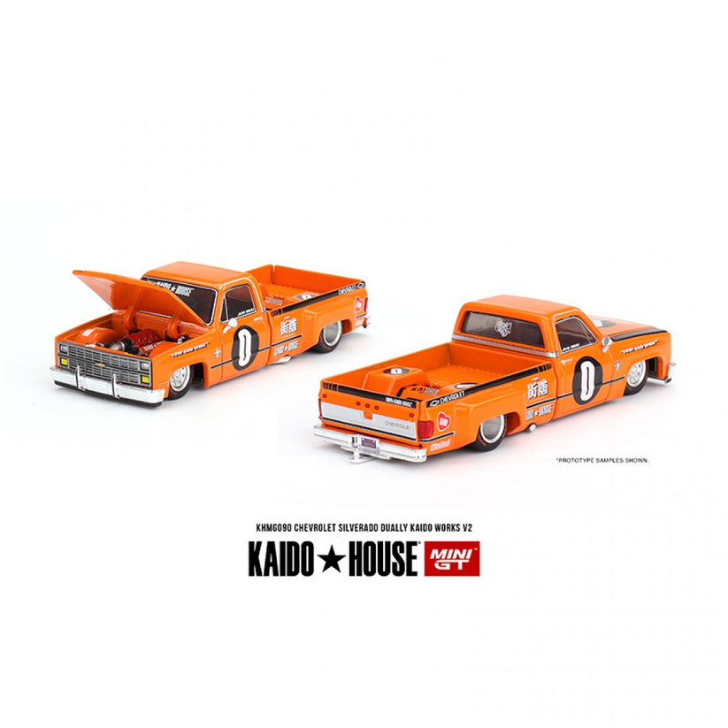 Kaidohouse x Mini GT 1:64 Chevrolet Silverado Dually kaidohouse works v2 Orange