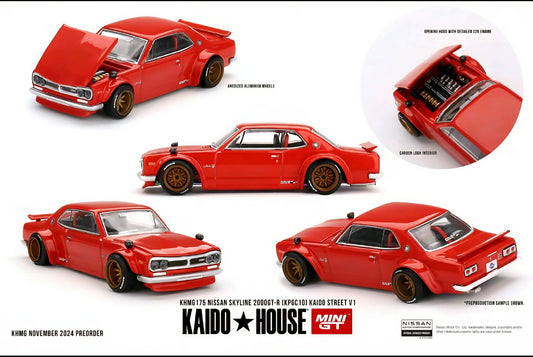 Kaido House x Mini GT Nissan Skyline 2000GT-R Kaido Street V1 - 1:64, Red (2025 Limited Edition)