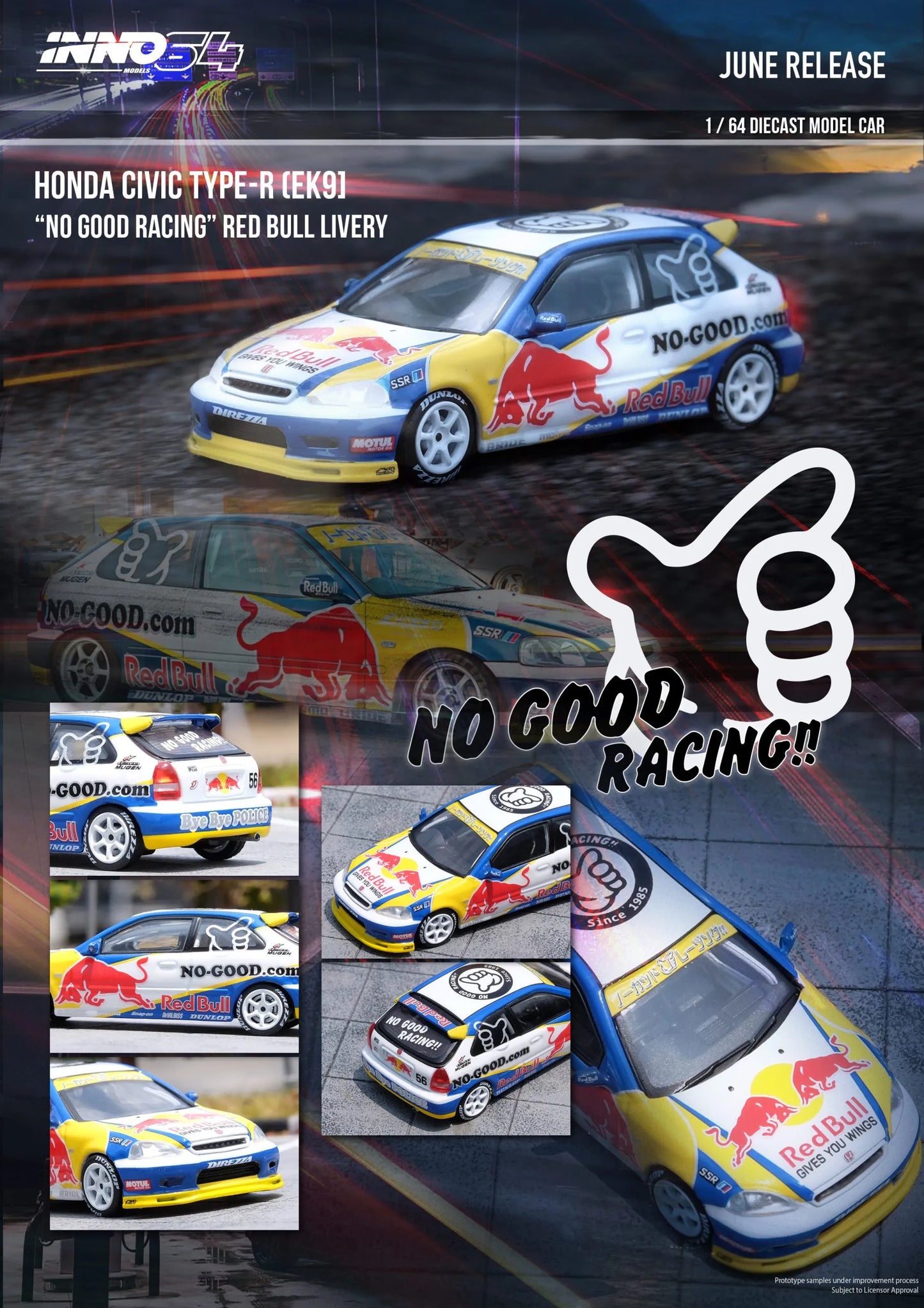 Inno64 Honda Civic Type-R Ek9 Redbull Livery 'No Good Racing'