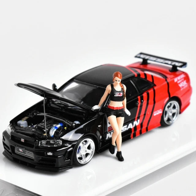 Timemicro 1/64 Nissan skyline Lbwk Lb-Er34 opening hood and figure Advan  black and Red