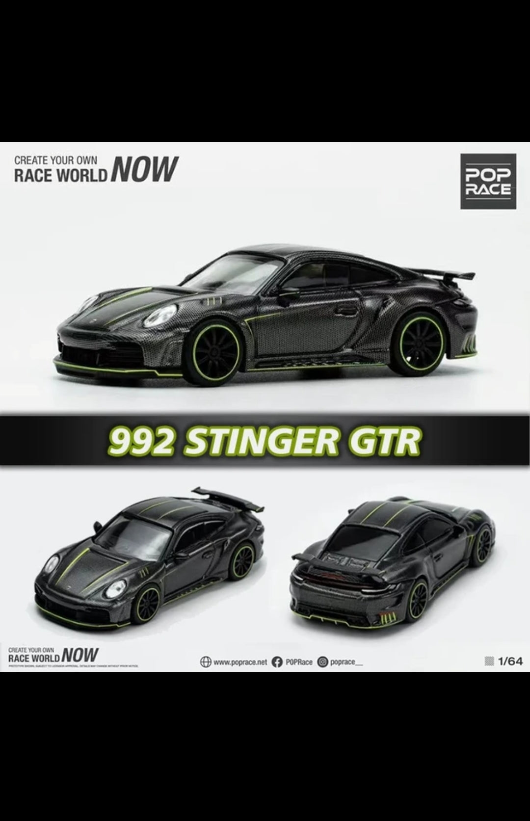 Pop Race Pr64-17 Porsche 992 Stinger Gtr Carbon edition Black