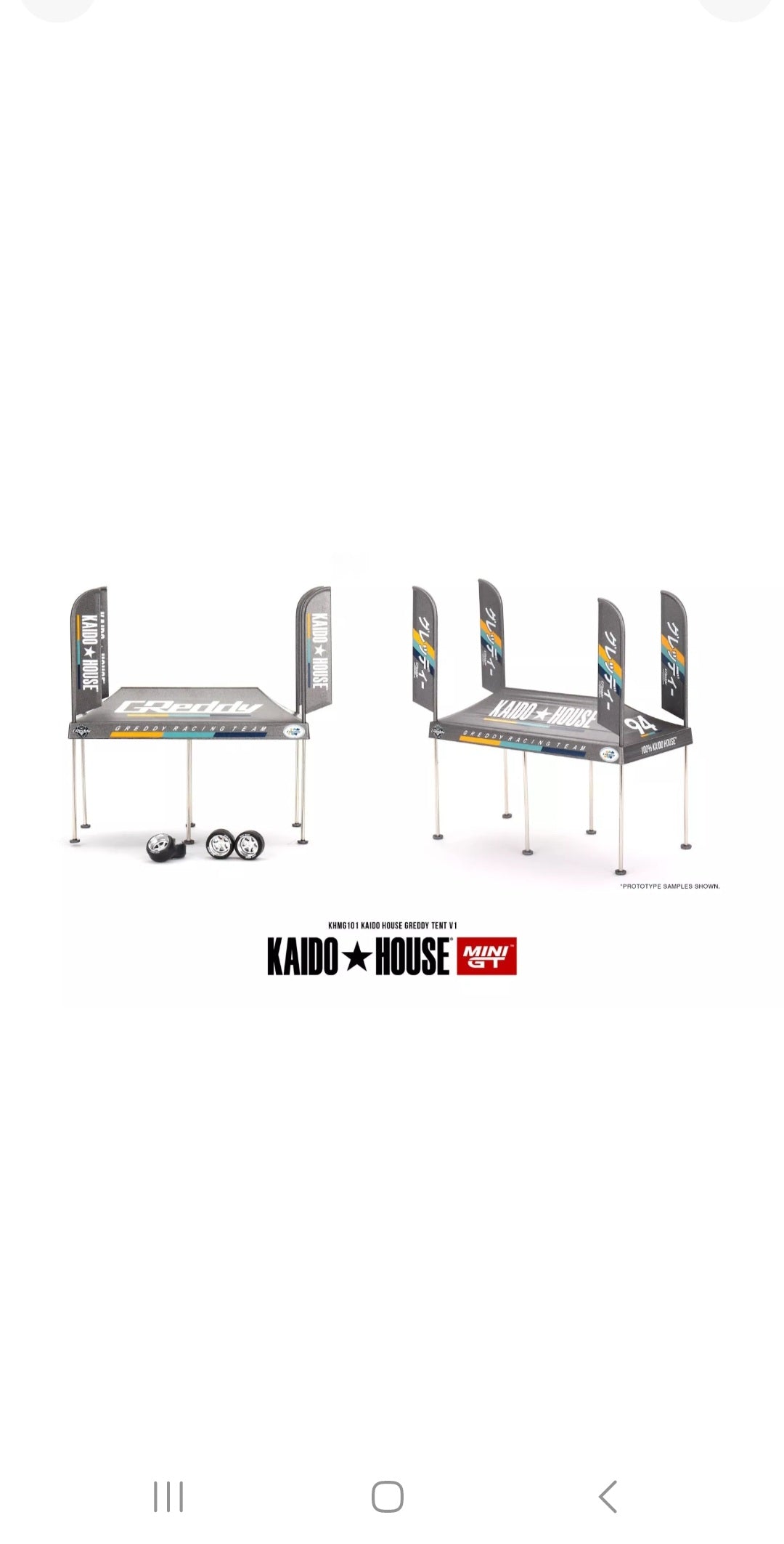 Mini-GT 1/64 Kaido House 2024 GREDDY Service TENT Set V1 w/Extra Wheels #KHMG101