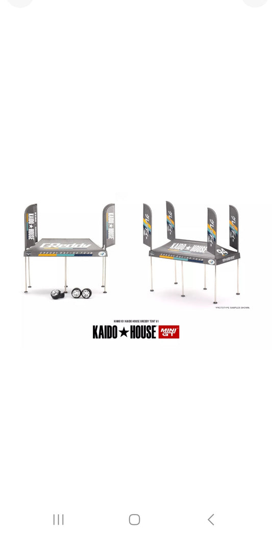 Mini-GT 1/64 Kaido House 2024 GREDDY Service TENT Set V1 w/Extra Wheels #KHMG101