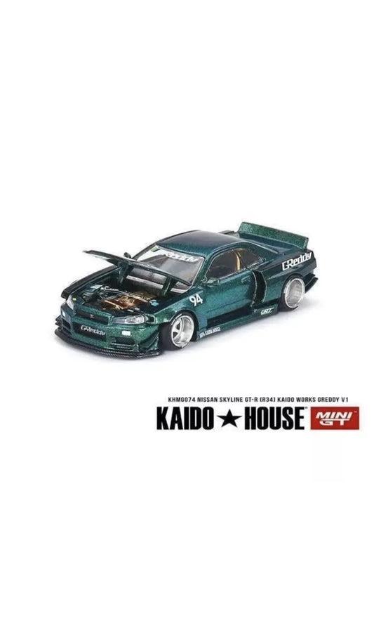 Kaidohouse Mini Gt #074 Nissan Skyline Gtr R34 Kaido Works Greddy green