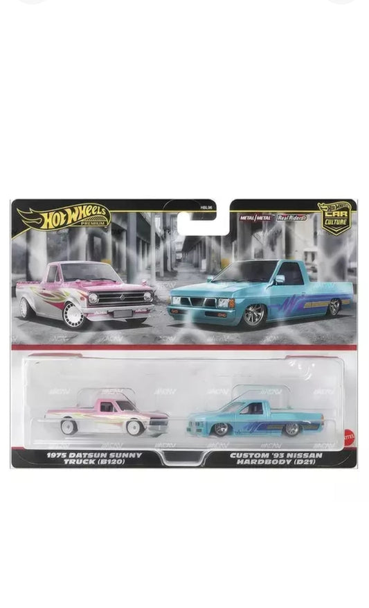 Hot wheels Premium 2 Pack 1975 Datsun Sunny Truck (B120) and Custom 93 Nissan Hardbody (D21)