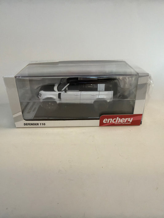 Land Rover Defender 110 White white with Black Top and Roof Rack 1/64 Diecast Model Car by GCD x Enchery
