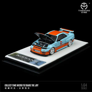 Timemicro 1/64 Nissan skyline Gtr bnr34 opening hood and figure Gulf livery