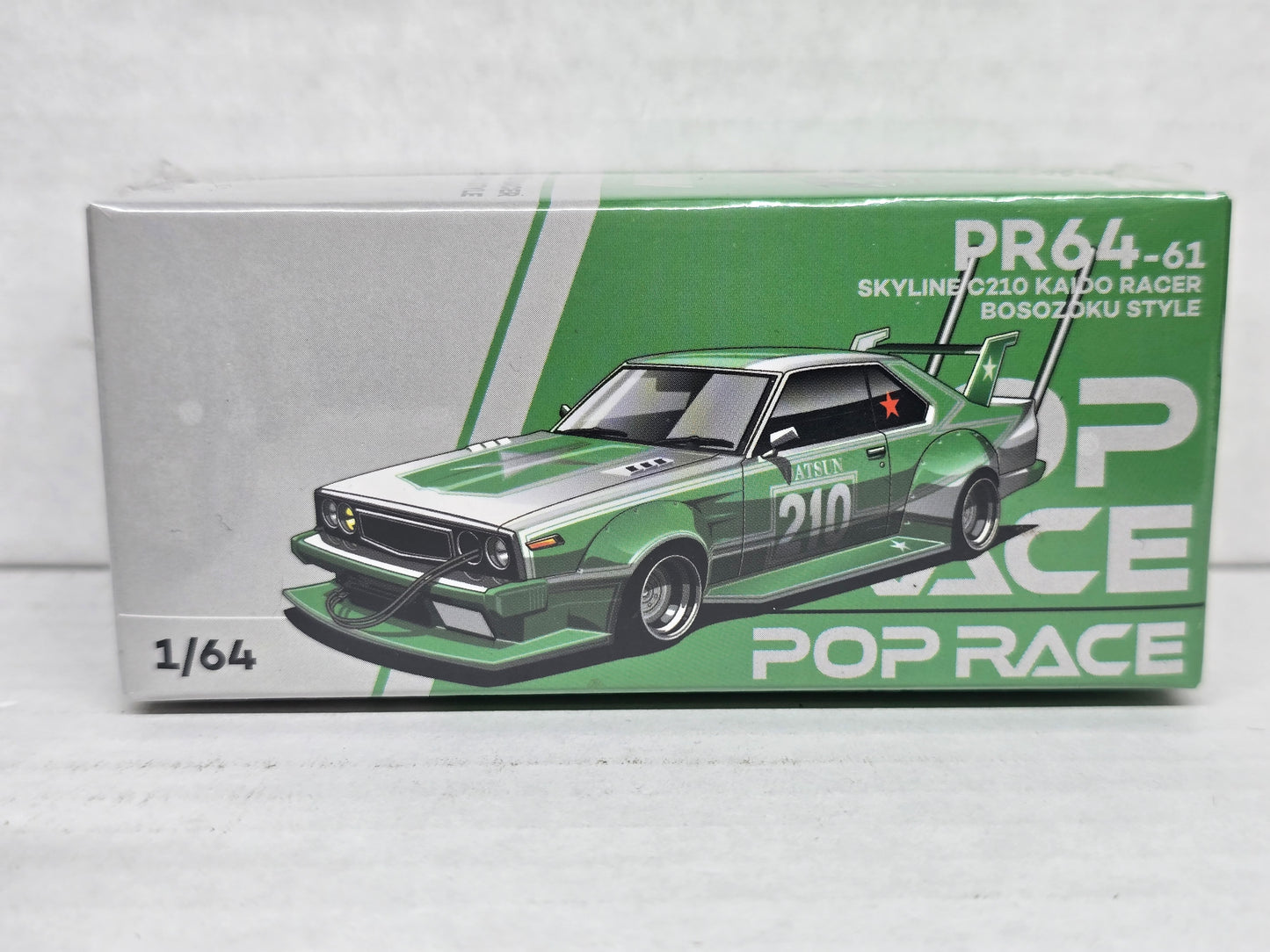 PopRace 
Skyline C210 Kaido Racer
Bosozoku Style 
Silver/green
#61