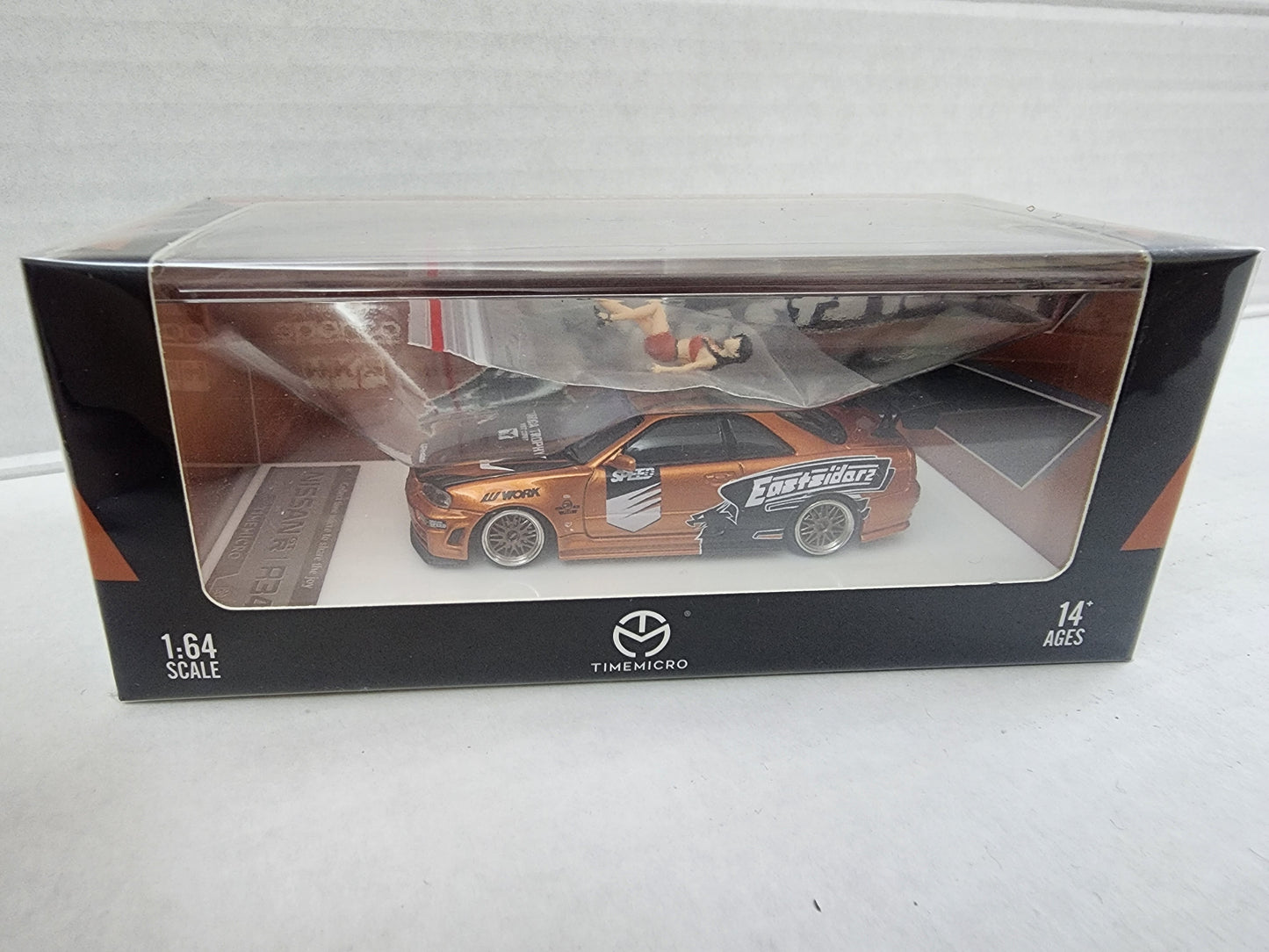 Timemicro 1/64 Need for Speed Underground Nissan Skyline Gtr r34 Eastsiders Bronze with Figurine