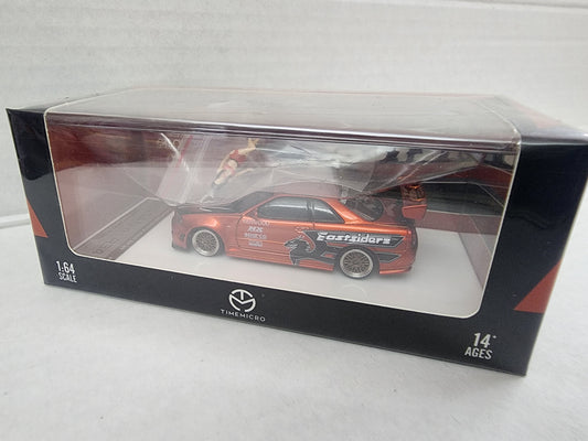 Timemicro 1/64 Need for Speed Underground Nissan Skyline Gtr r34 Eastsiders red with Figurine
