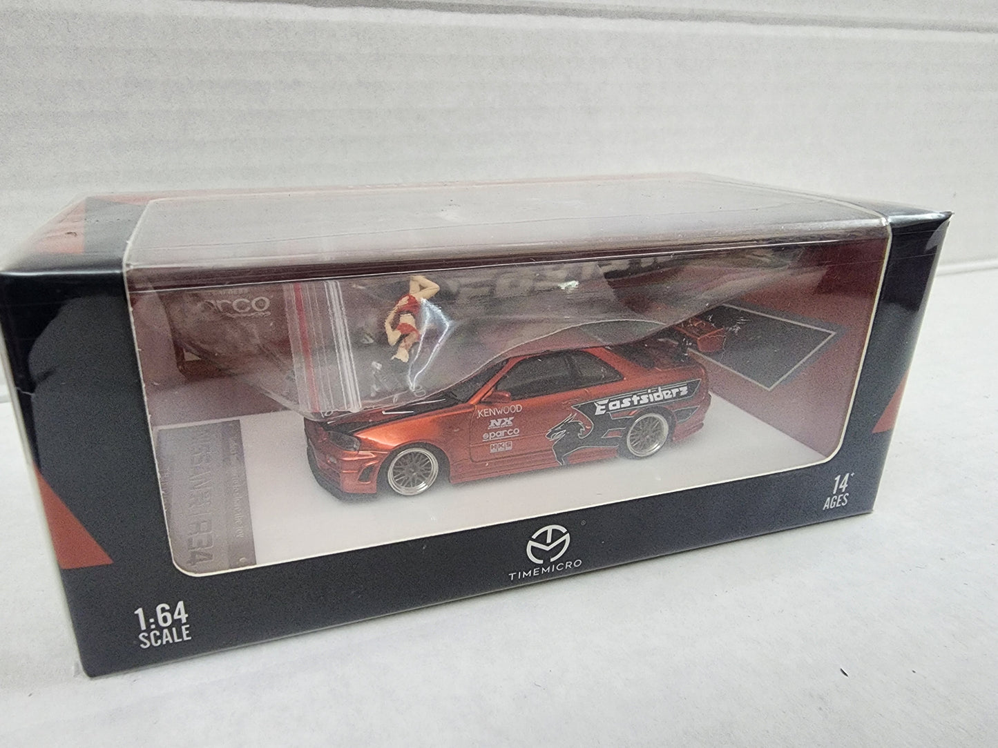 Timemicro 1/64 Need for Speed Underground Nissan Skyline Gtr r34 Eastsiders  red with Figurine