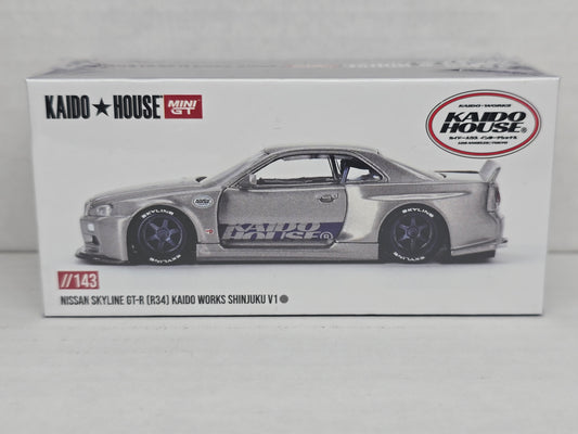 Kaidohouse Mini GT 
Nissan Skyline GT-R R34 
Kaidohouse Works 
Shinjuku V1 
Grey 
#143