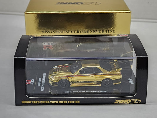 Inno64 Nissan Skyline Gtr r34 Nismo R-Tune Gold 2023 China Hobby Expo