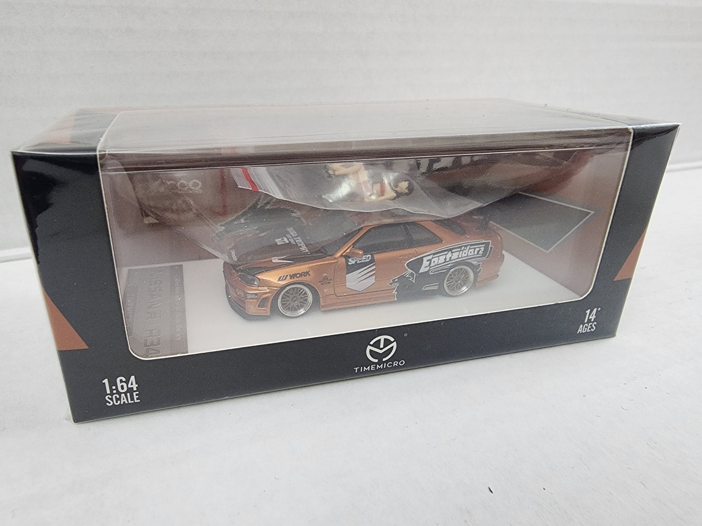 Timemicro 1/64 Need for Speed Underground Nissan Skyline Gtr r34 Eastsiders Bronze with Figurine