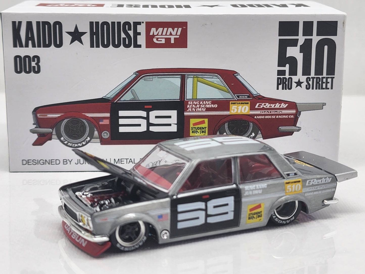 Mini Gt Kaidohouse Datsun 510 Drag Car Sung Kang colab.Raw chase 003 red