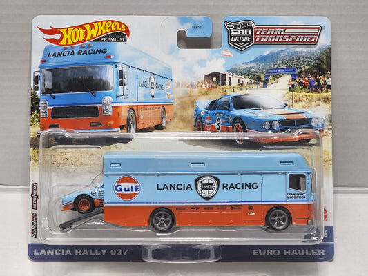 Hot Wheels Team Transporters Gulf Racing Lancia Rally 037 and Euro Hauler