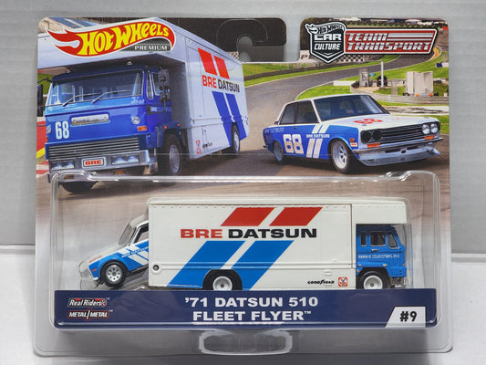 Hot Wheels Team Transporters 71 Datsun Bre 510 and fleet flyer