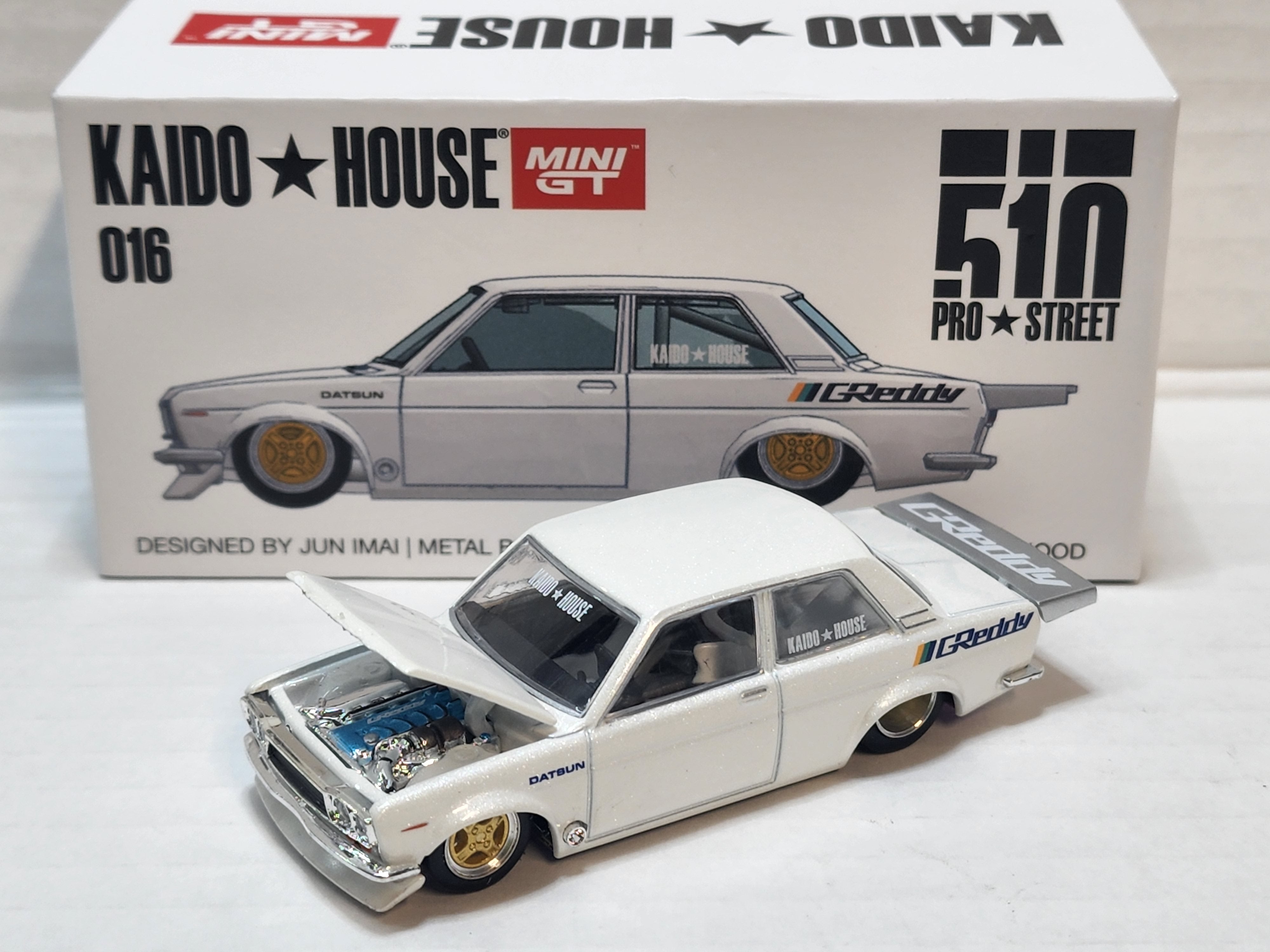 Mini Gt kaidohouse Datsun 510 Pro Street 016 Greddy Pearl white – Chase ...