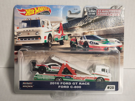 Hot wheels Team Transporter no.20 Castrol 2016 Ford Gt Race and Ford C-800