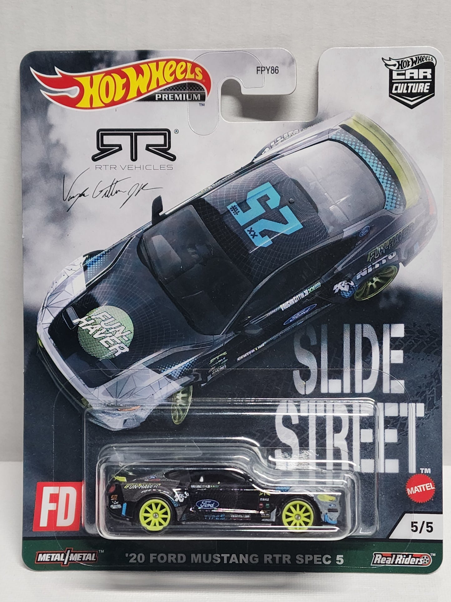 Hot wheels 

Premium 

Car Culture 

Slide Street 

20 Ford Mustang RTR Spec 5