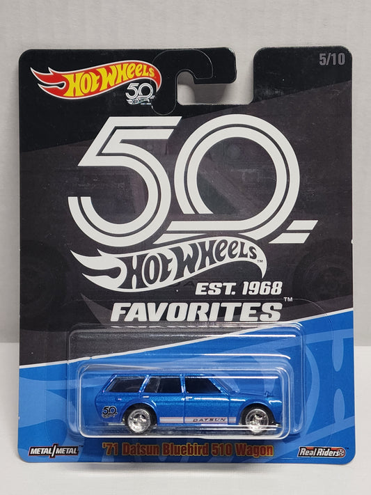 Hot wheels 

Premium 

50th anniversary 

71 Datsun bluebird 510 wagon 