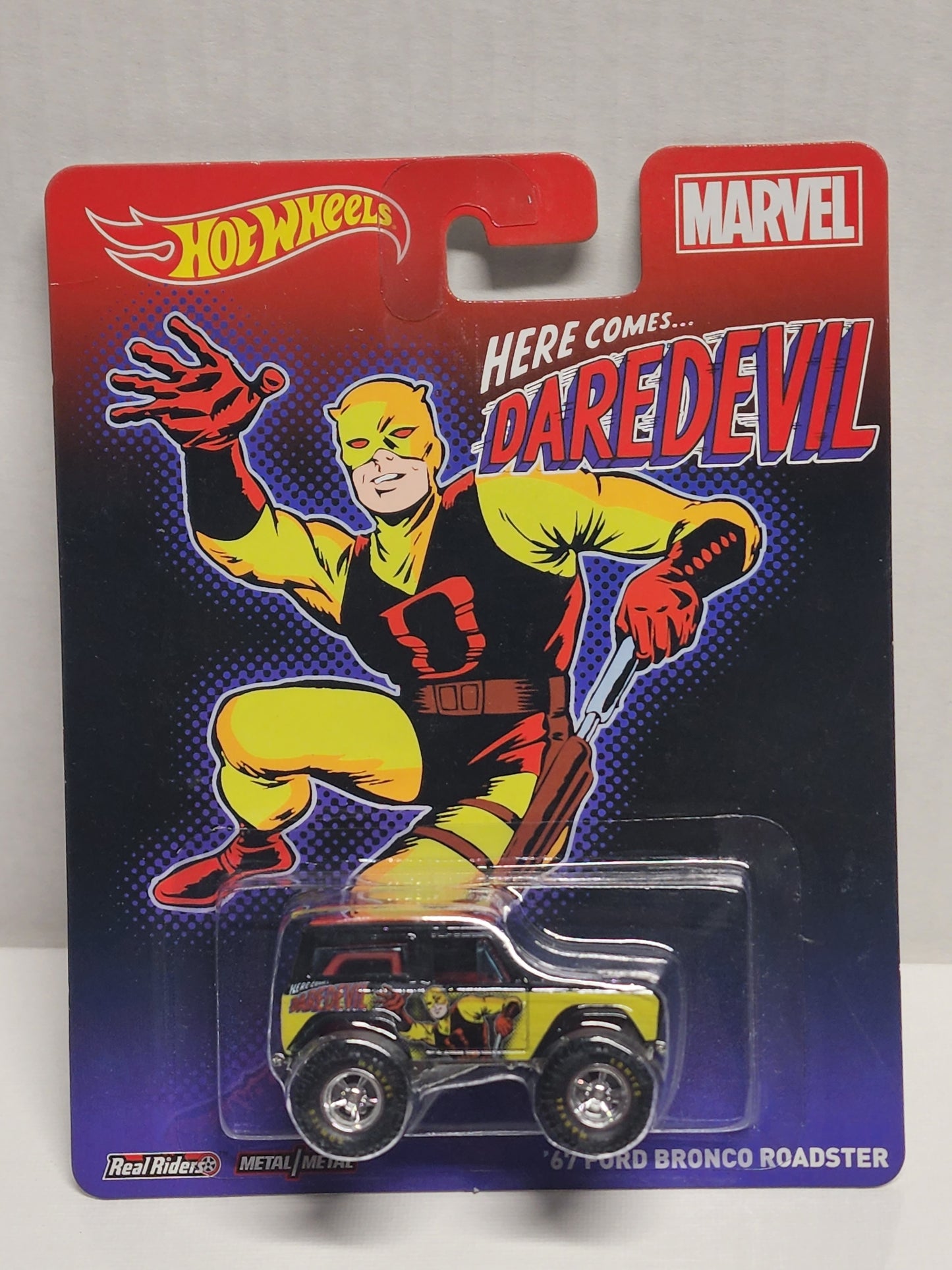 Hot wheels 

Premium 

Pop culture 

Marvel 

Dare Devil

67 Ford Bronco