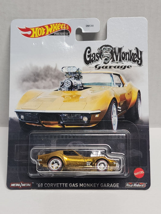 Hot wheels 

Premium 

Replica entertainment 

Gas monkey Garage

68 Corvette sting Ray
 