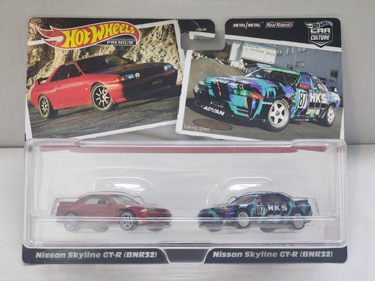 Hot wheels 

Premium 

2 packs

Nissan skyline Gtr r32 

Red and Hks
 